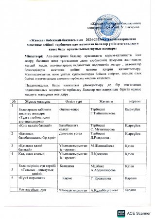 Консультациялық пункт жоспары