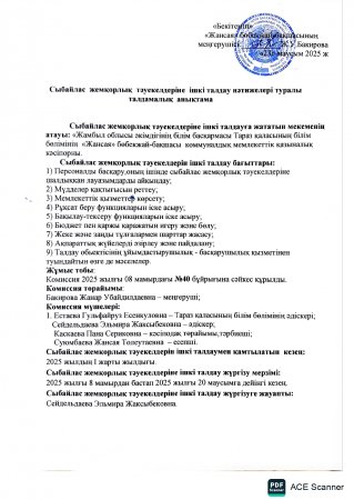 Сыбайлас жемқорлық тәуекелдеріне ішкі талдау нәтижелері туралы талдамалық анықтама